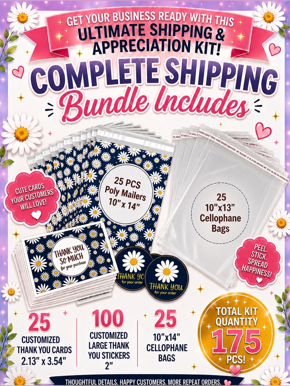 175PC Bundle. 25 Poly Mailers, 25 Cellophane Bags, 25 Cards & 100 Stickers - Picture 7 of 7